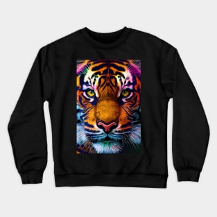 Pop Art Tiger Face In Vibrant Colors - A Unique and Playful Art Print For Animal Lovers Crewneck Sweatshirt